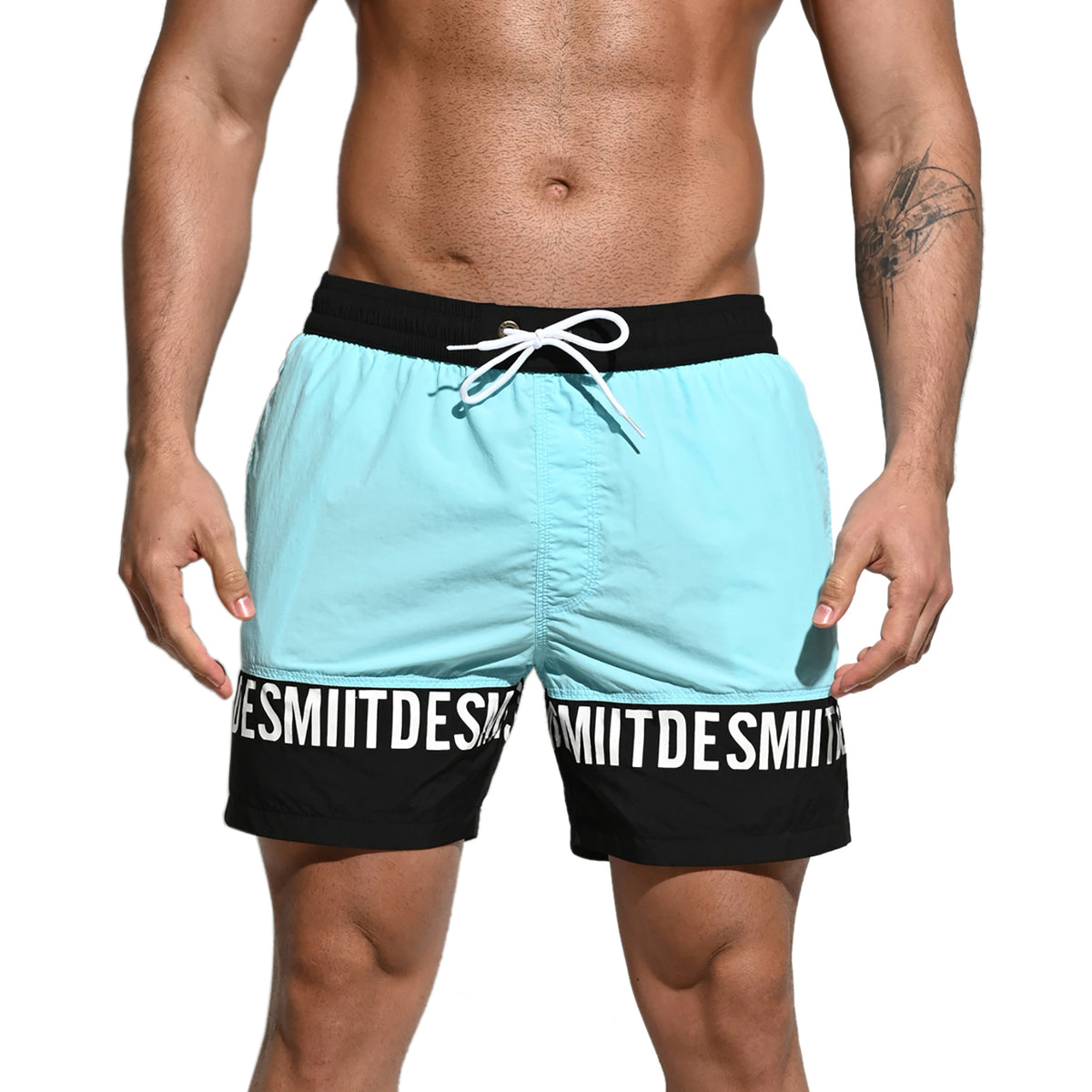 DESMIIT Men's Fashion Color Block Quick dry Swim Board Shorts, Quick‑Dry Breathable Beach shorts B3107