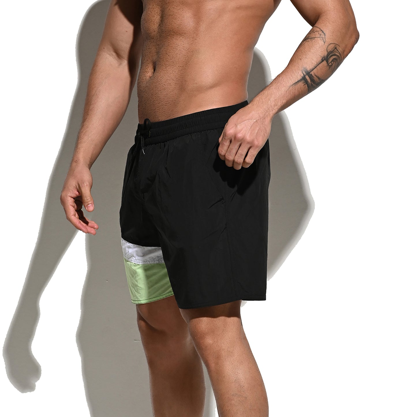 DESMIIT Men's Asymmetry Board Shorts Daily Sports Shorts Drawstring Waist Loose Trunks B3108