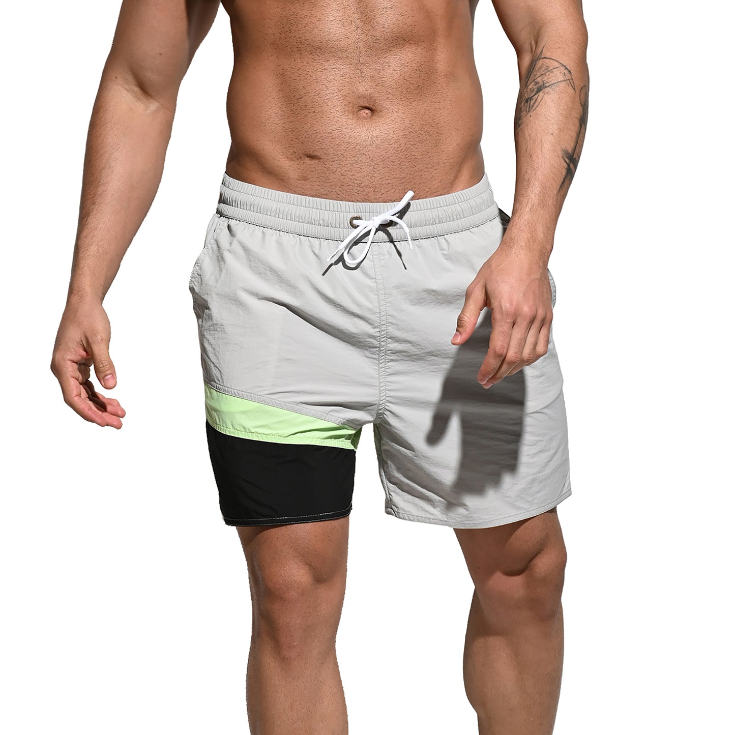 DESMIIT Men's Asymmetry Board Shorts Daily Sports Shorts Drawstring Waist Loose Trunks B3108