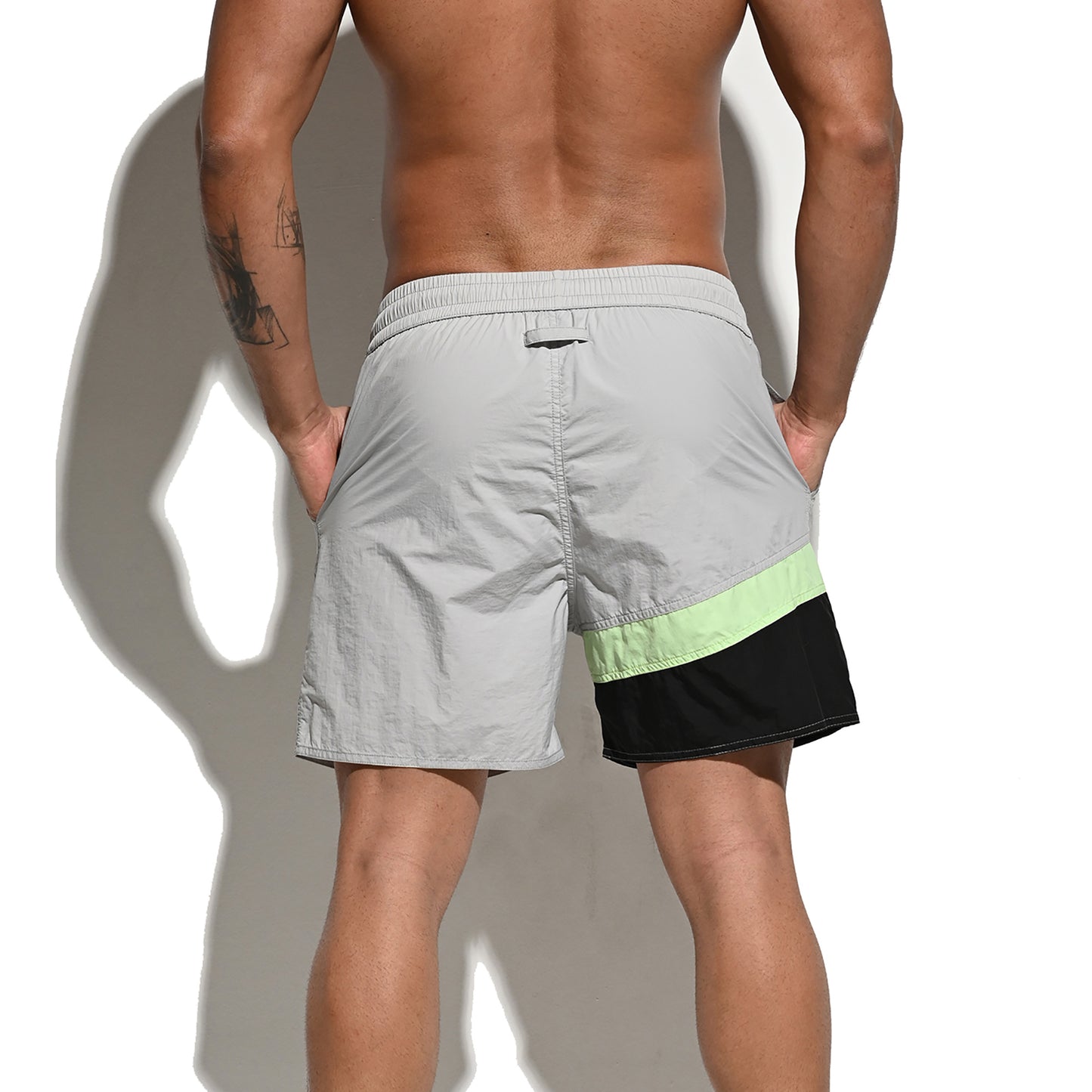 DESMIIT Men's Asymmetry Board Shorts Daily Sports Shorts Drawstring Waist Loose Trunks B3108