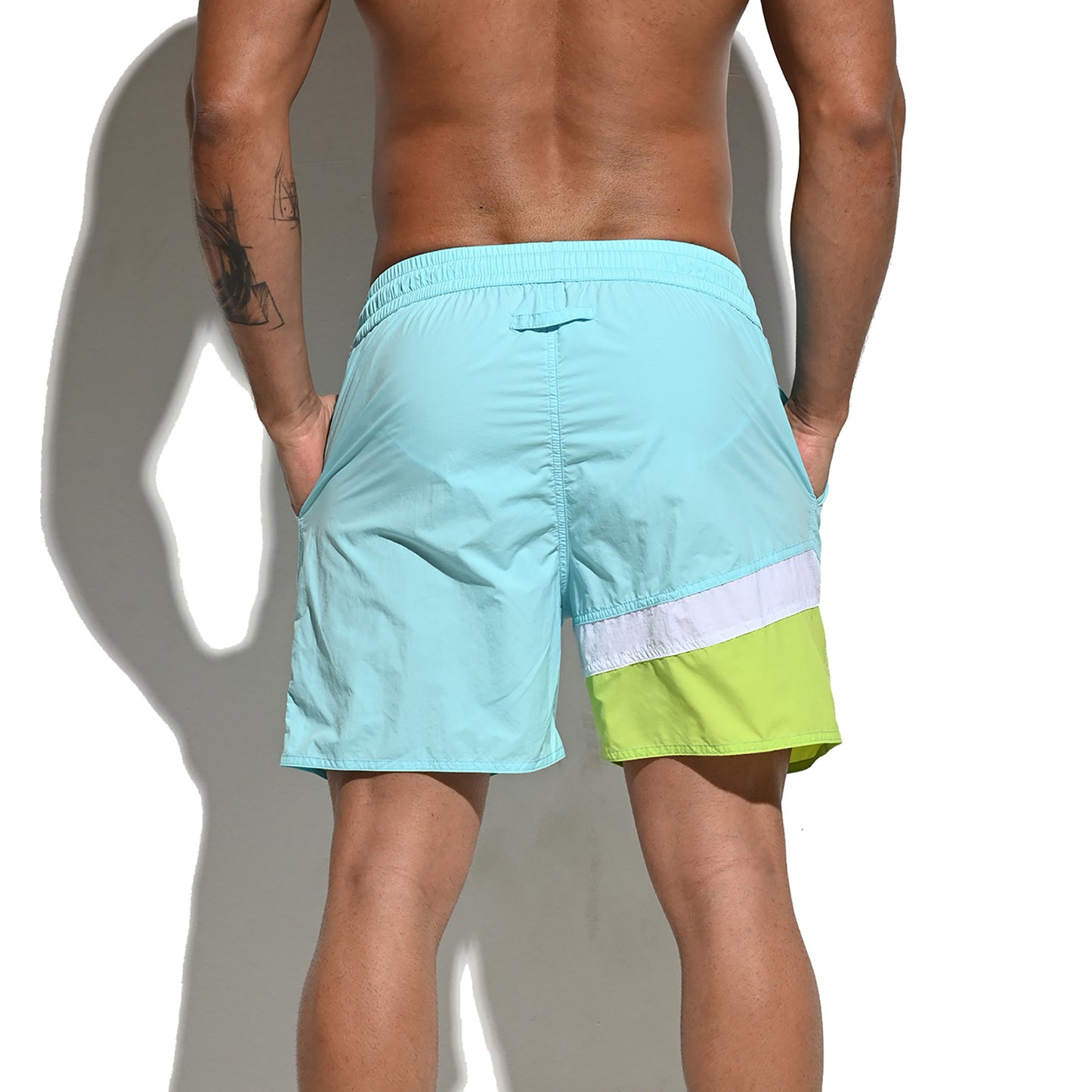 DESMIIT Men's Asymmetry Board Shorts Daily Sports Shorts Drawstring Waist Loose Trunks B3108