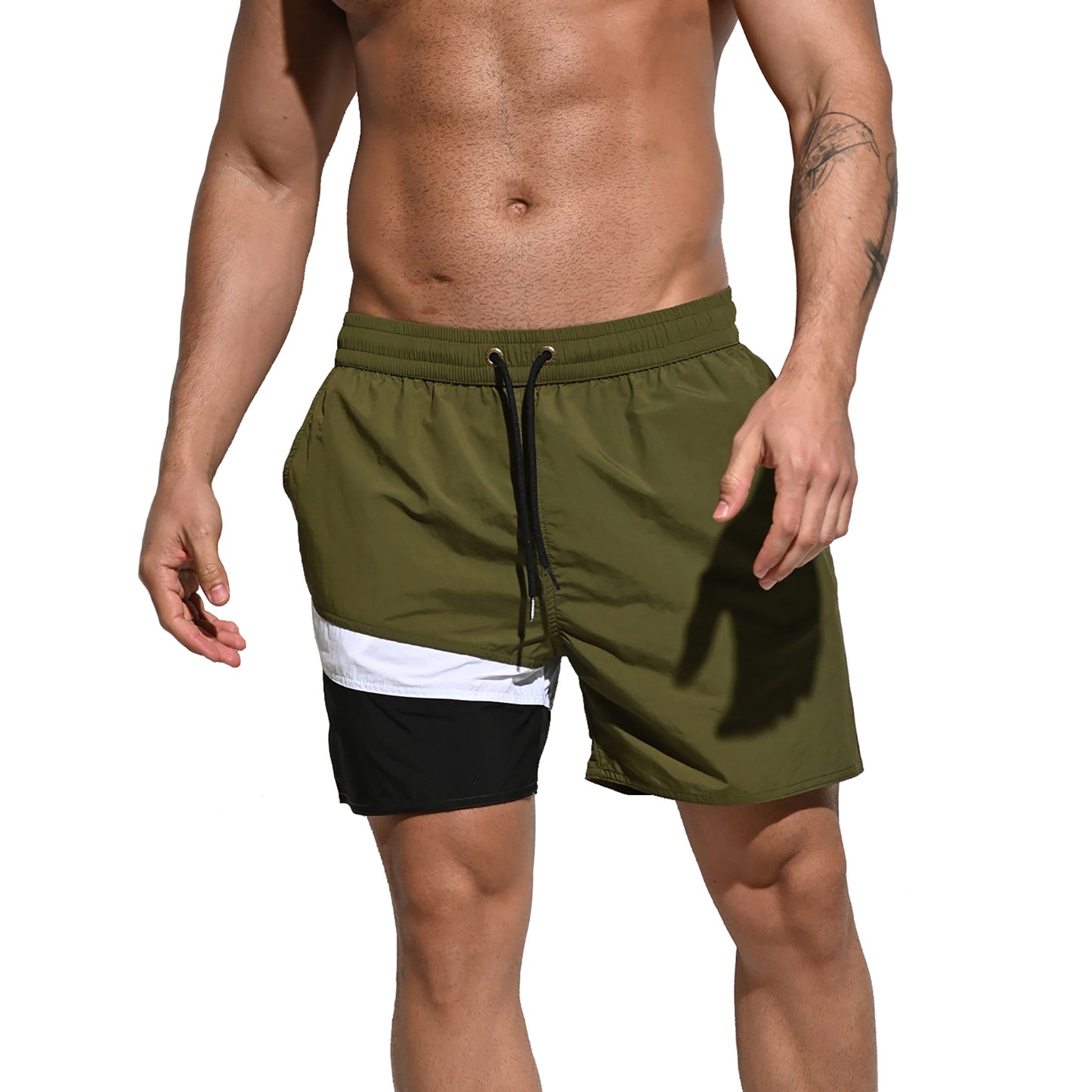 DESMIIT Men's Asymmetry Board Shorts Daily Sports Shorts Drawstring Waist Loose Trunks B3108