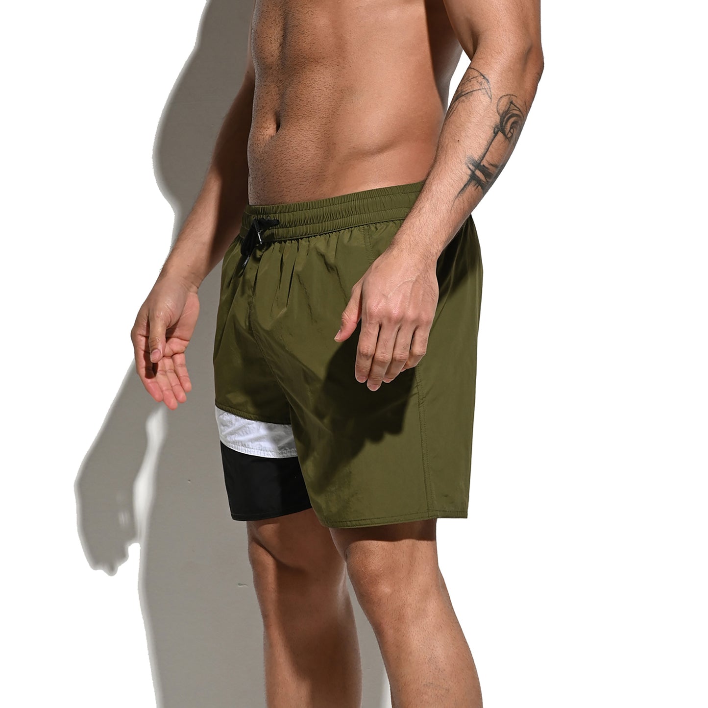 DESMIIT Men's Asymmetry Board Shorts Daily Sports Shorts Drawstring Waist Loose Trunks B3108