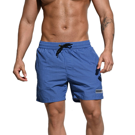 DESMIIT Men's Striped Vacation Board Shorts Quick Dry Surfing Swimwear B3110