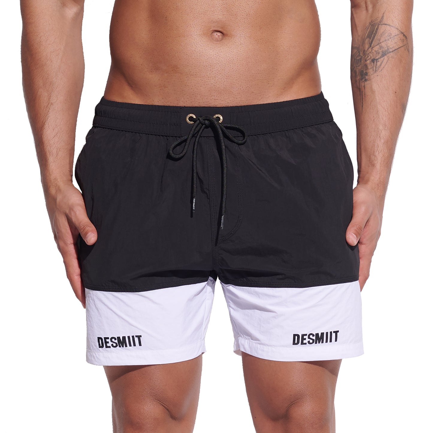DESMIIT Men's Two‑Tone Modern Short‑Fit Moisture‑Wicking Drawstring Swim Board Shorts , Breathable Summer Beach Trunks Everyday B3344