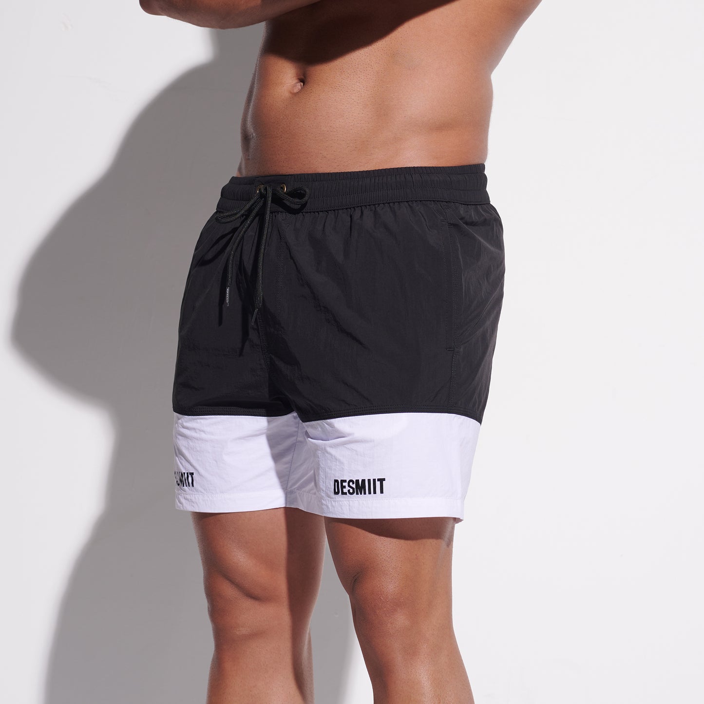 DESMIIT Men's Two‑Tone Modern Short‑Fit Moisture‑Wicking Drawstring Swim Board Shorts , Breathable Summer Beach Trunks Everyday B3344