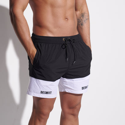 DESMIIT Men's Two‑Tone Modern Short‑Fit Moisture‑Wicking Drawstring Swim Board Shorts , Breathable Summer Beach Trunks Everyday B3344