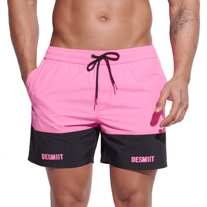 DESMIIT Men's Two‑Tone Modern Short‑Fit Moisture‑Wicking Drawstring Swim Board Shorts , Breathable Summer Beach Trunks Everyday B3344