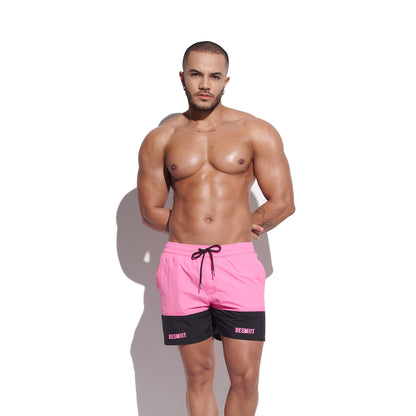 DESMIIT Men's Two‑Tone Modern Short‑Fit Moisture‑Wicking Drawstring Swim Board Shorts , Breathable Summer Beach Trunks Everyday B3344