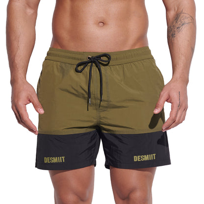 DESMIIT Men's Two‑Tone Modern Short‑Fit Moisture‑Wicking Drawstring Swim Board Shorts , Breathable Summer Beach Trunks Everyday B3344