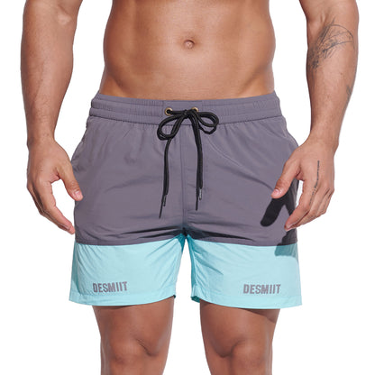 DESMIIT Men's Two‑Tone Modern Short‑Fit Moisture‑Wicking Drawstring Swim Board Shorts , Breathable Summer Beach Trunks Everyday B3344
