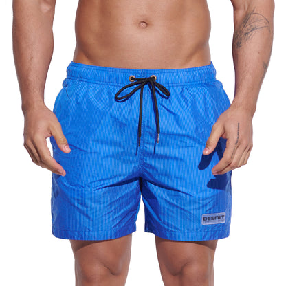 DESMIIT Men's Shiny Vertical Stripes Modern Short‑Fit Moisture‑Wicking Drawstring Swim Board Shorts, Breathable Summer Beach Trunks for Everyday Wear B3345