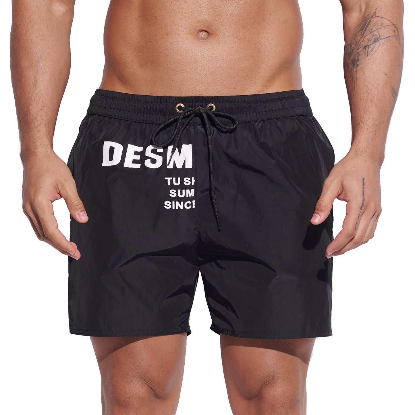 DESMIIT Men's Modern Short‑Fit Drawstring Swim Board Shorts with Pockets, Breathable Summer Beach Trunks for Aerobics Everyday GYM shorts B3346