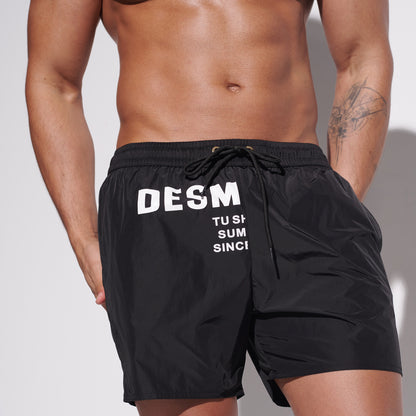 DESMIIT Men's Modern Short‑Fit Drawstring Swim Board Shorts with Pockets, Breathable Summer Beach Trunks for Aerobics Everyday GYM shorts B3346