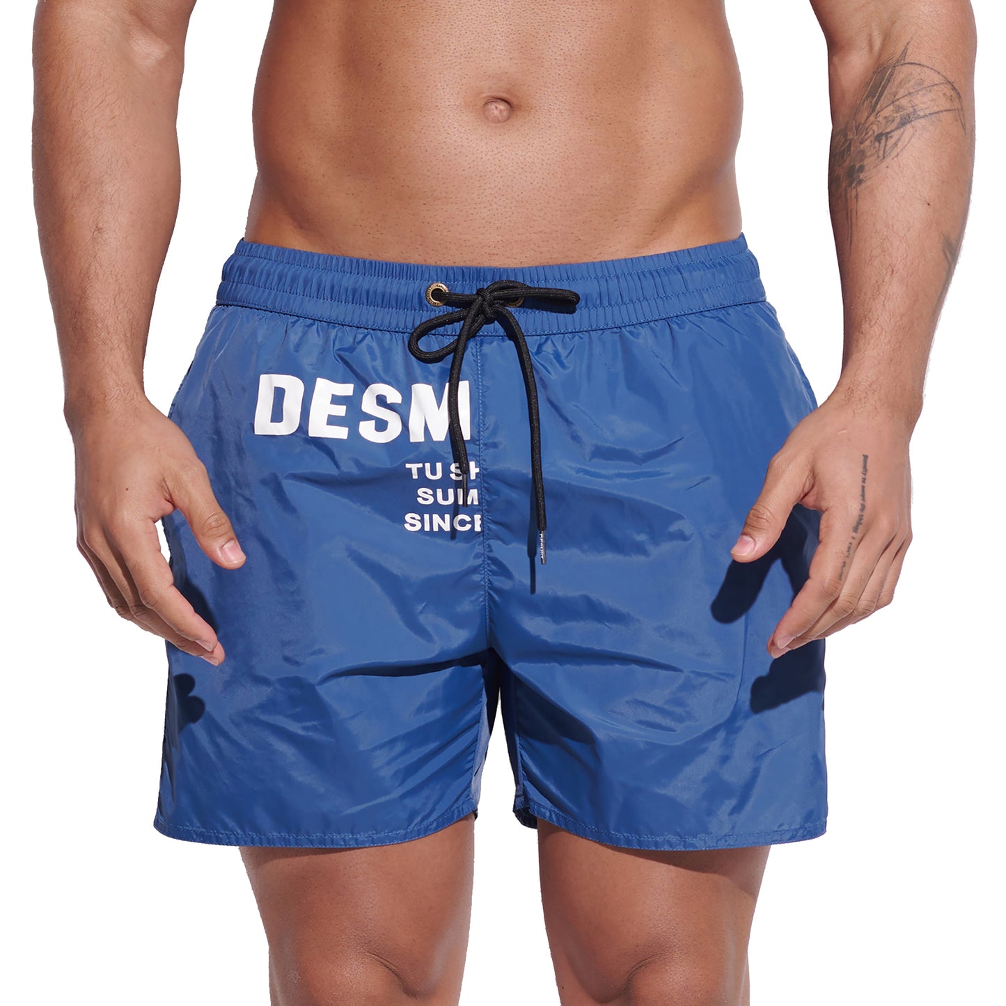 DESMIIT Men's Modern Short‑Fit Drawstring Swim Board Shorts with Pockets, Breathable Summer Beach Trunks for Aerobics Everyday GYM shorts B3346