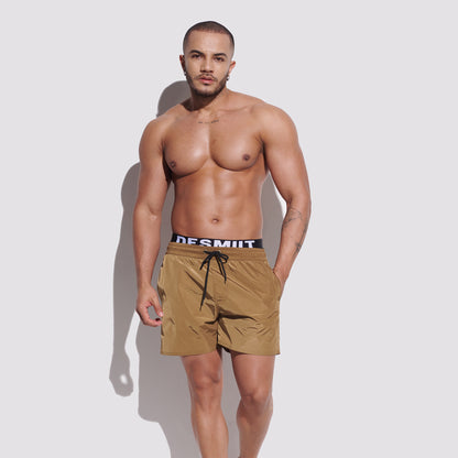 DESMIIT Men's Fake Two‑Piece Swim Board Shorts, Pickle Green, Structured Fabric Quick‑Dry Breathable Beach Shorts B3347