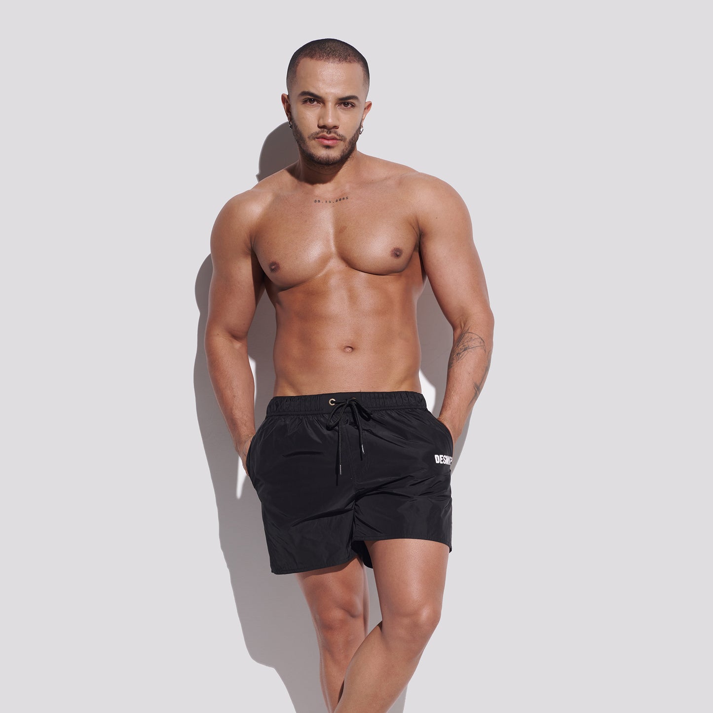 DESMIIT Men's Solid Basic Short‑Fit Swim Board Shorts, Breathable Summer Beach Gym Trunks B3348