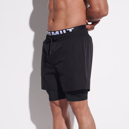 DESMIIT Men's Quick‑Dry 4‑Way Stretch Multi‑Functional Swim Shorts with Tight Long Inner Lining for Daily Wear Gym Aerobics B3358