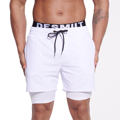 DESMIIT Men's Quick‑Dry 4‑Way Stretch Multi‑Functional Swim Shorts with Tight Long Inner Lining for Daily Wear Gym Aerobics B3358