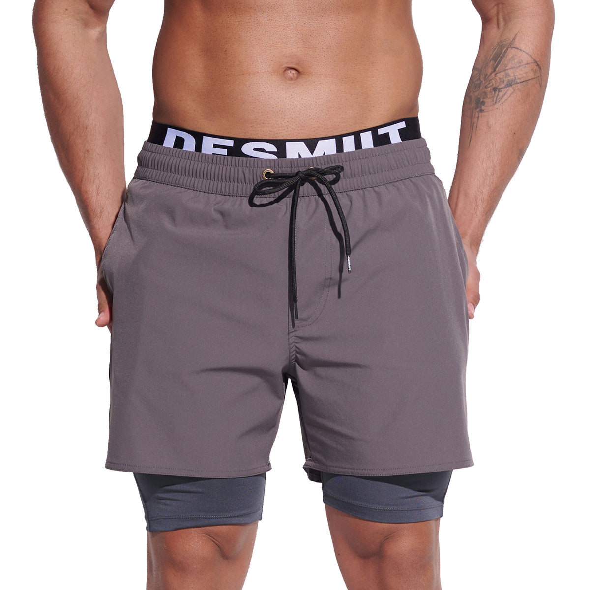 DESMIIT Men's Quick‑Dry 4‑Way Stretch Multi‑Functional Swim Shorts with Tight Long Inner Lining for Daily Wear Gym Aerobics B3358