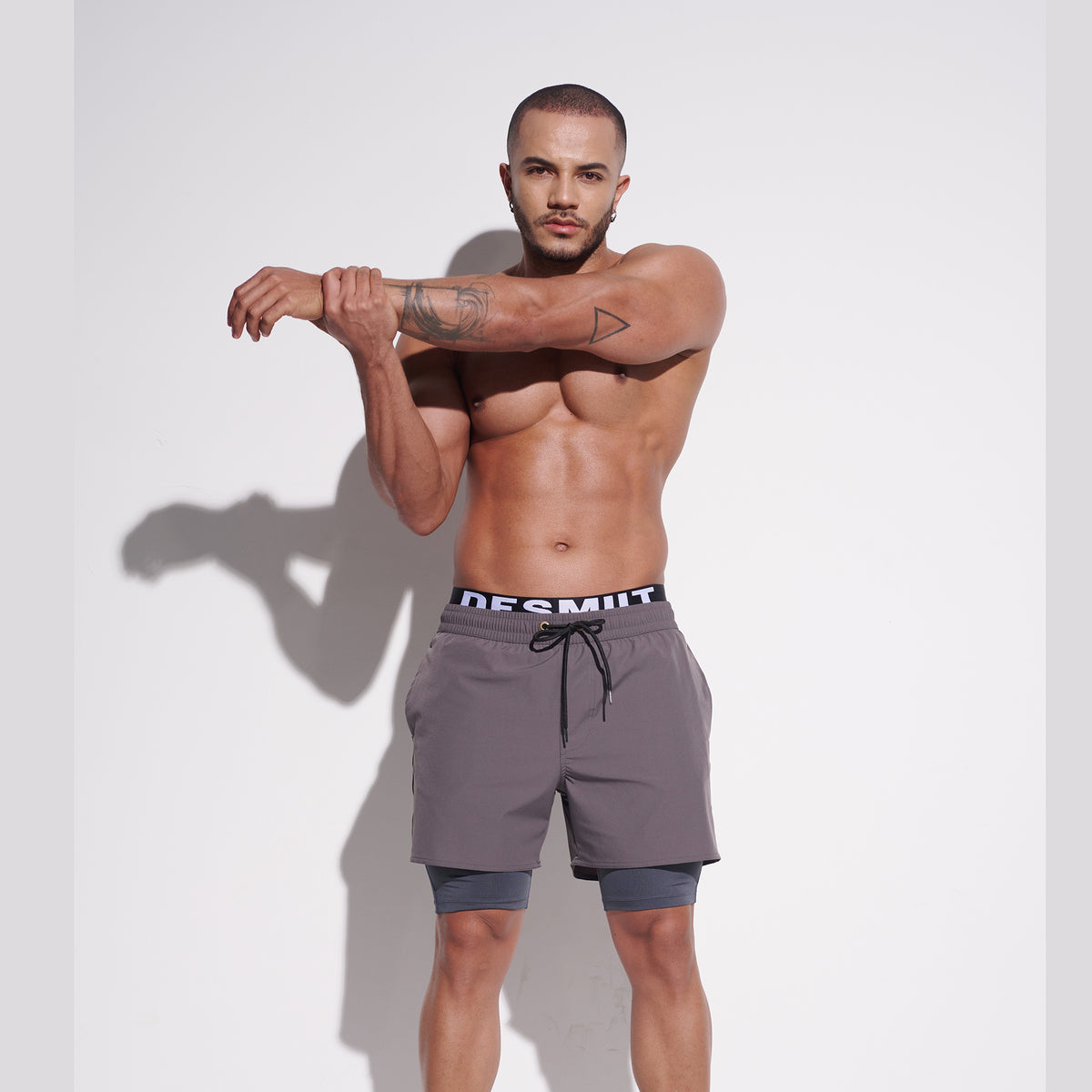 DESMIIT Men's Quick‑Dry 4‑Way Stretch Multi‑Functional Swim Shorts with Tight Long Inner Lining for Daily Wear Gym Aerobics B3358