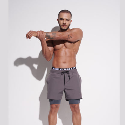 DESMIIT Men's Quick‑Dry 4‑Way Stretch Multi‑Functional Swim Shorts with Tight Long Inner Lining for Daily Wear Gym Aerobics B3358
