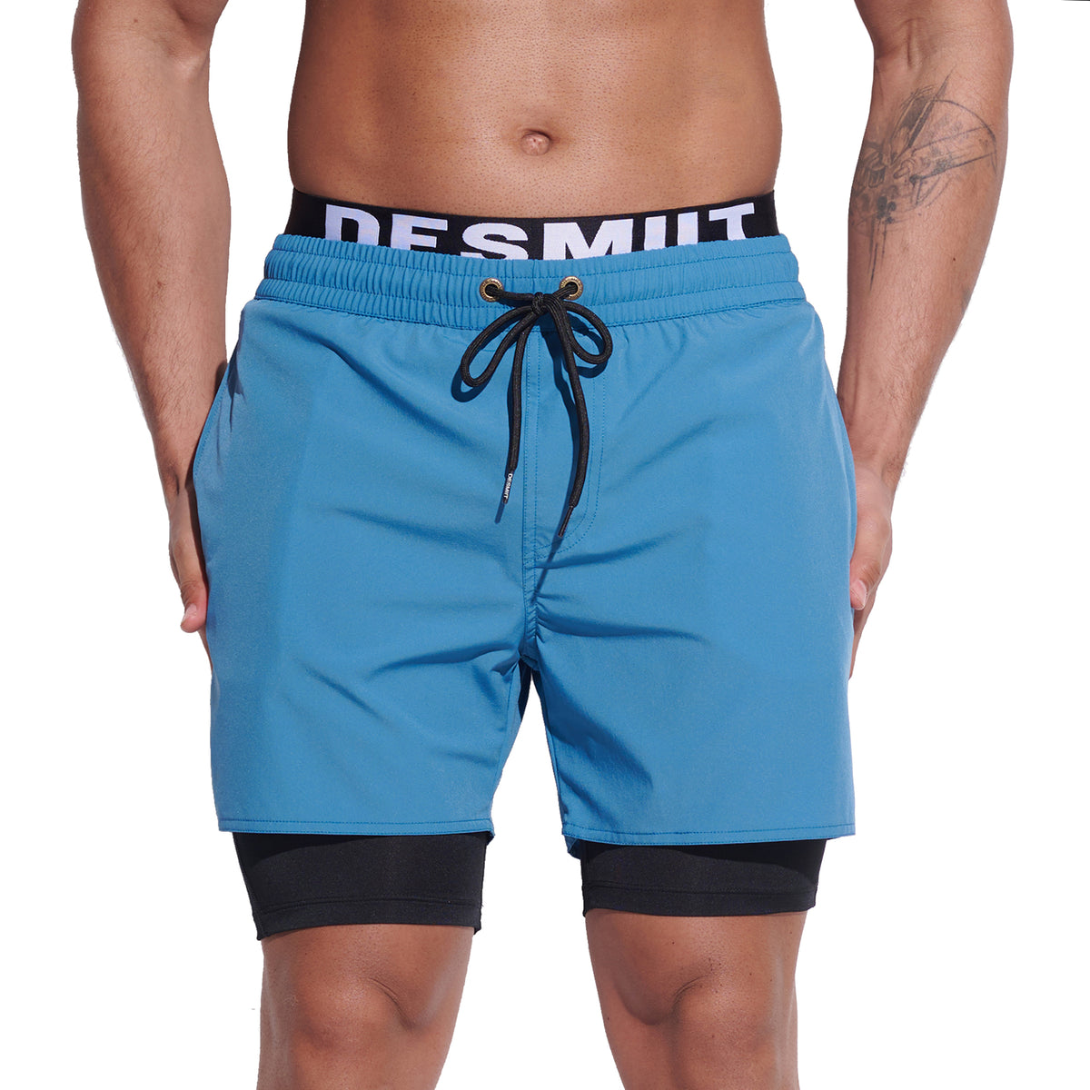 DESMIIT Men's Quick‑Dry 4‑Way Stretch Multi‑Functional Swim Shorts with Tight Long Inner Lining for Daily Wear Gym Aerobics B3358