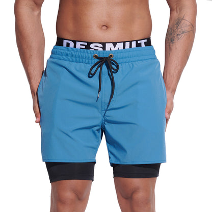 DESMIIT Men's Quick‑Dry 4‑Way Stretch Multi‑Functional Swim Shorts with Tight Long Inner Lining for Daily Wear Gym Aerobics B3358