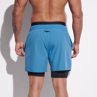 DESMIIT Men's Quick‑Dry 4‑Way Stretch Multi‑Functional Swim Shorts with Tight Long Inner Lining for Daily Wear Gym Aerobics B3358