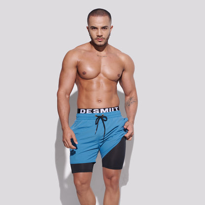 DESMIIT Men's Quick‑Dry 4‑Way Stretch Multi‑Functional Swim Shorts with Tight Long Inner Lining for Daily Wear Gym Aerobics B3358