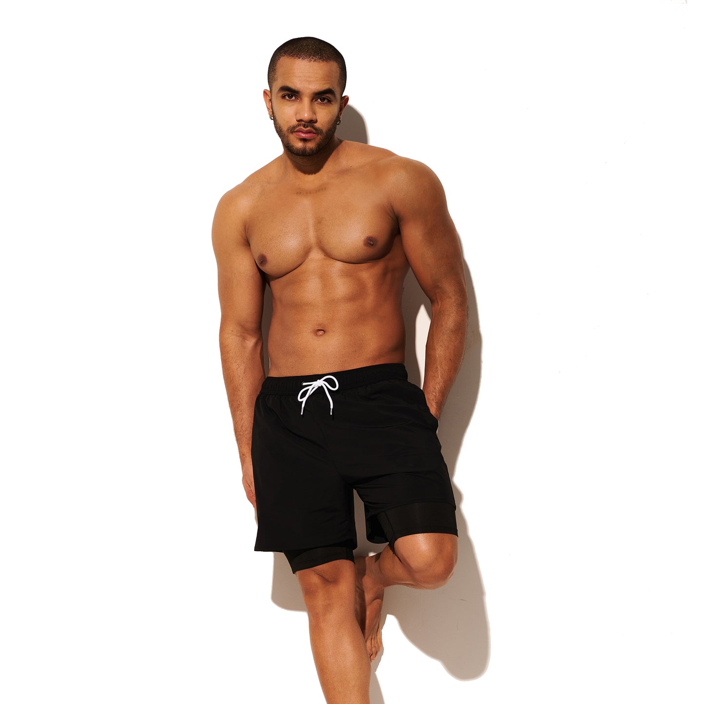DESMIIT Men's uick‑Dry 4‑Way Stretch Multi‑Functional Swim Shorts with Tight Long Inner Lining for Daily Wear, Gym, Beach & Aerobics B3465