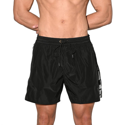 DESMIIT Men’s Short‑Cut Lightweight Quick‑Dry Drawstring Board Shorts with Zippered Pockets for Aerobics Beach Casual Outings B3571
