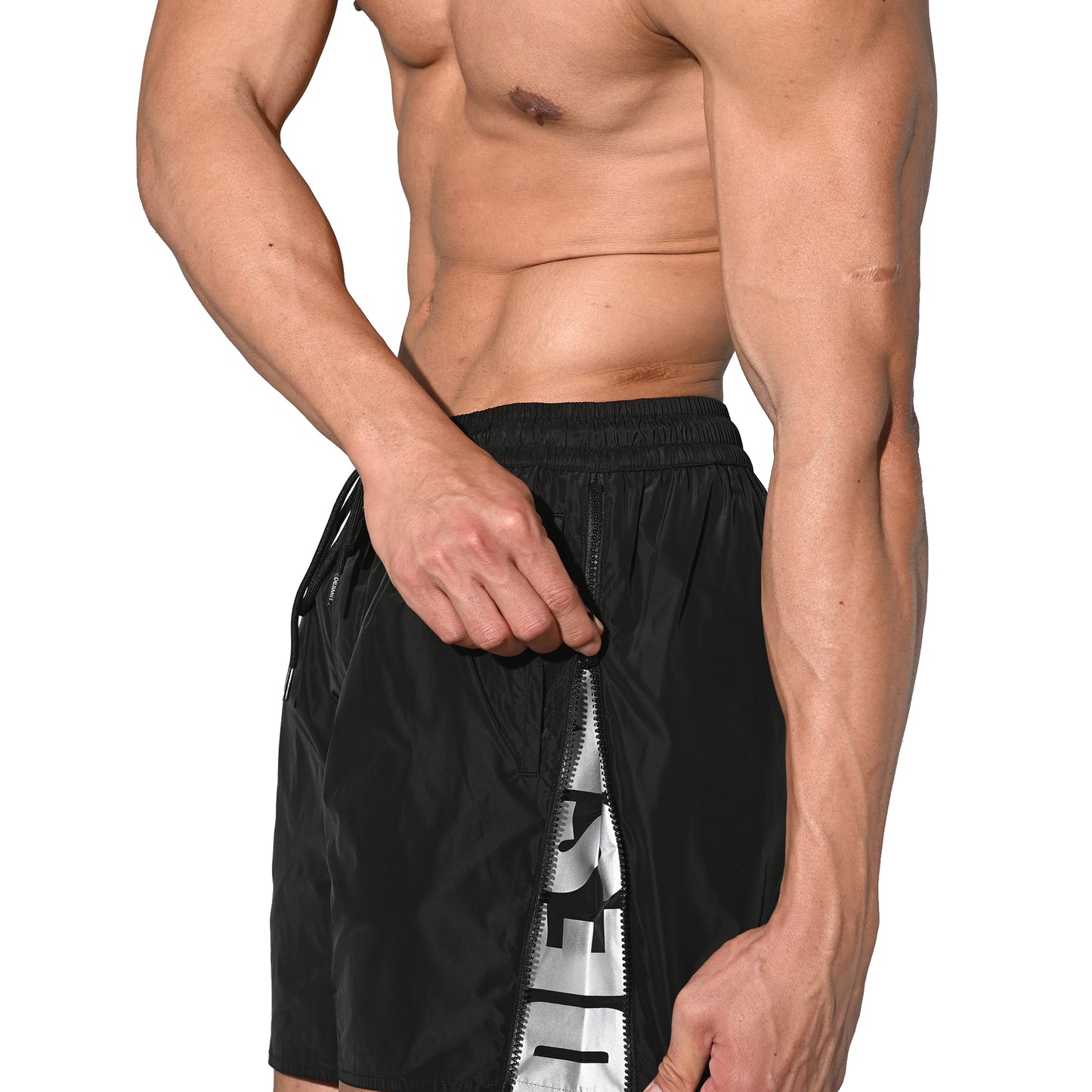 DESMIIT Men’s Short‑Cut Lightweight Quick‑Dry Drawstring Board Shorts with Zippered Pockets for Aerobics Beach Casual Outings B3571