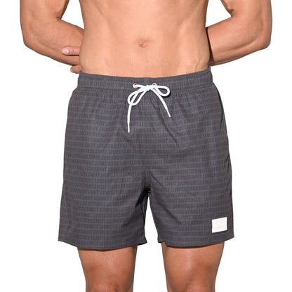 DESMIIT Men's Lightweight Quick Dry Letter Print Drawstring Board Shorts with Pockets for Aerobics B3575