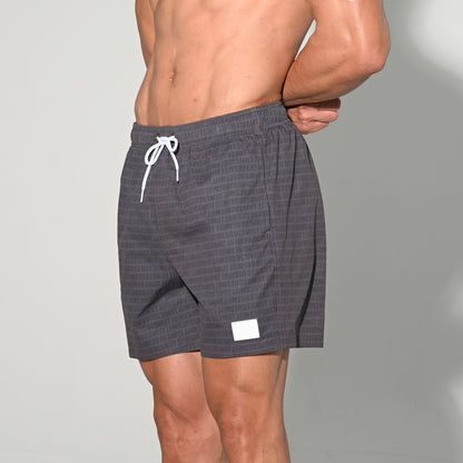 DESMIIT Men's Lightweight Quick Dry Letter Print Drawstring Board Shorts with Pockets for Aerobics B3575