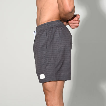 DESMIIT Men's Lightweight Quick Dry Letter Print Drawstring Board Shorts with Pockets for Aerobics B3575