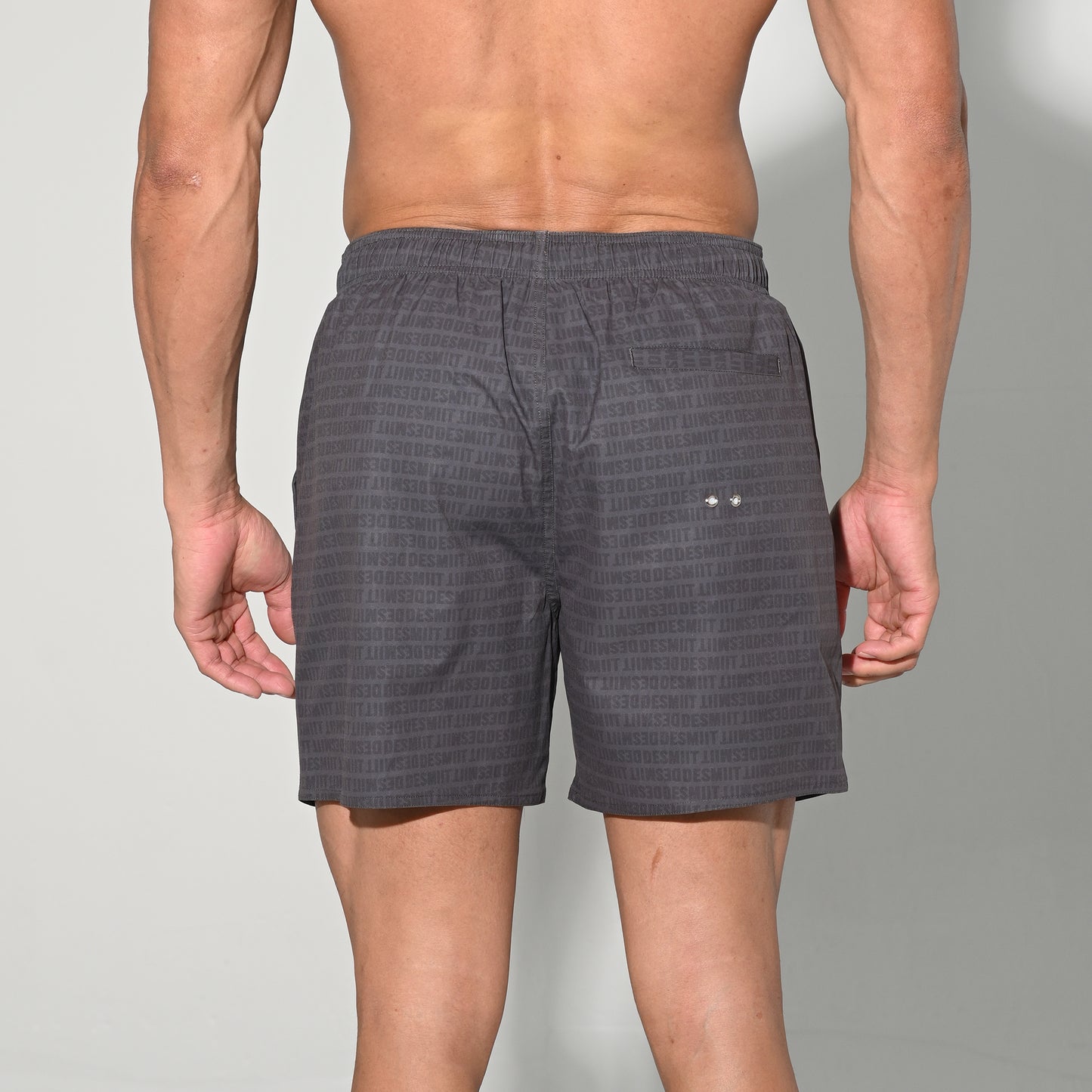 DESMIIT Men's Lightweight Quick Dry Letter Print Drawstring Board Shorts with Pockets for Aerobics B3575