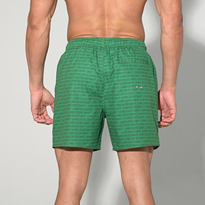 DESMIIT Men's Lightweight Quick Dry Letter Print Drawstring Board Shorts with Pockets for Aerobics B3575