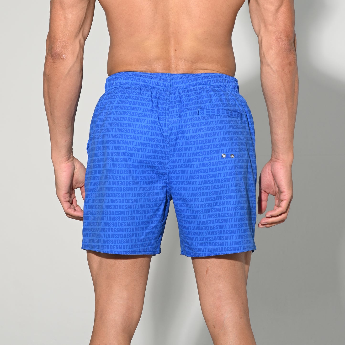 DESMIIT Men's Lightweight Quick Dry Letter Print Drawstring Board Shorts with Pockets for Aerobics B3575