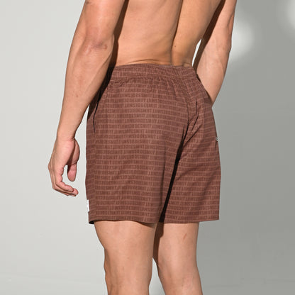 DESMIIT Men's Lightweight Quick Dry Letter Print Drawstring Board Shorts with Pockets for Aerobics B3575