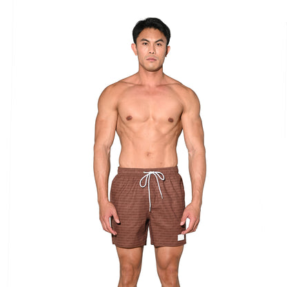 DESMIIT Men's Lightweight Quick Dry Letter Print Drawstring Board Shorts with Pockets for Aerobics B3575