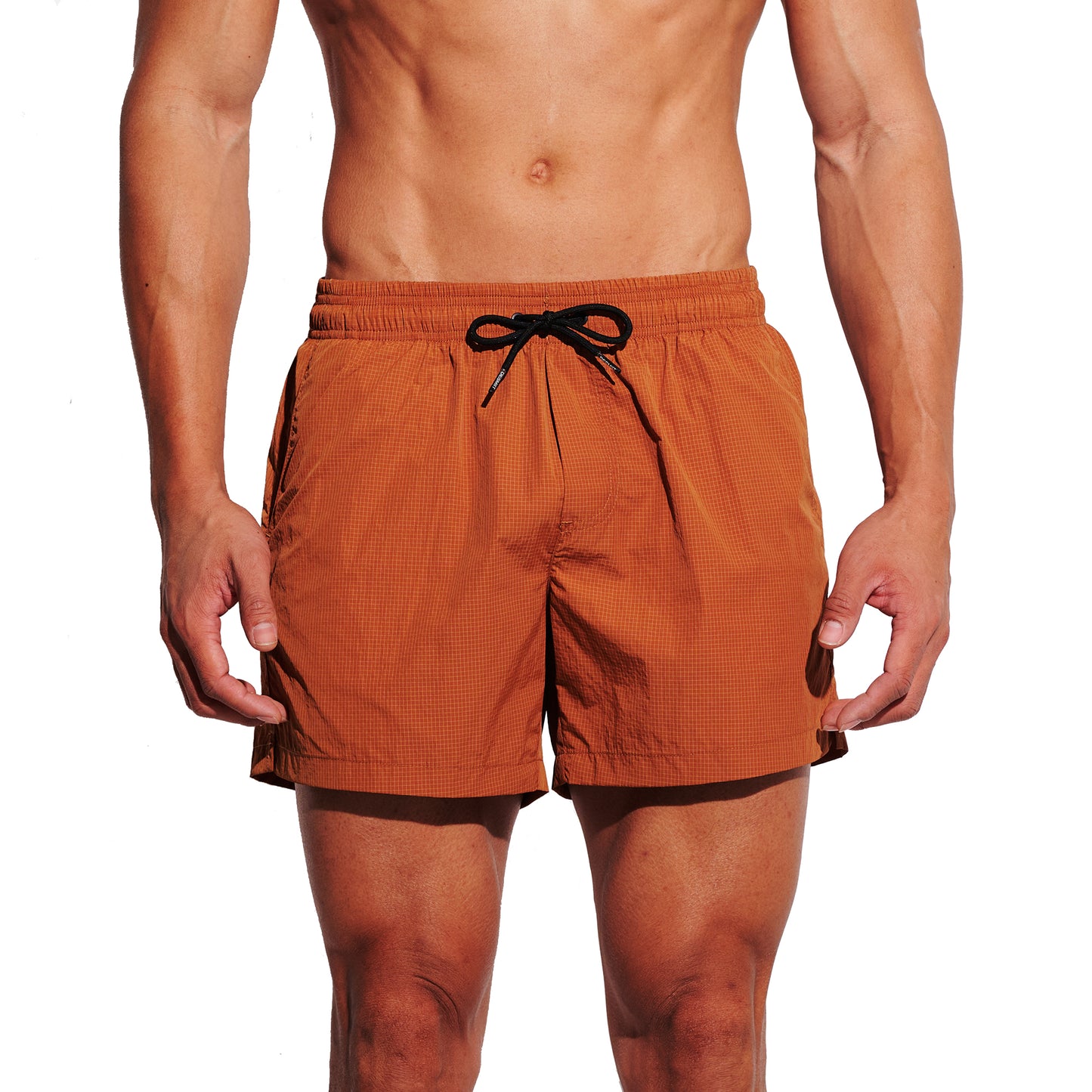 Men's Solid Dark Grid Swim Shorts, Water-Repellent Quick-Dry Board Shorts with Pockets, Soft Portable Athletic Trunks B3681