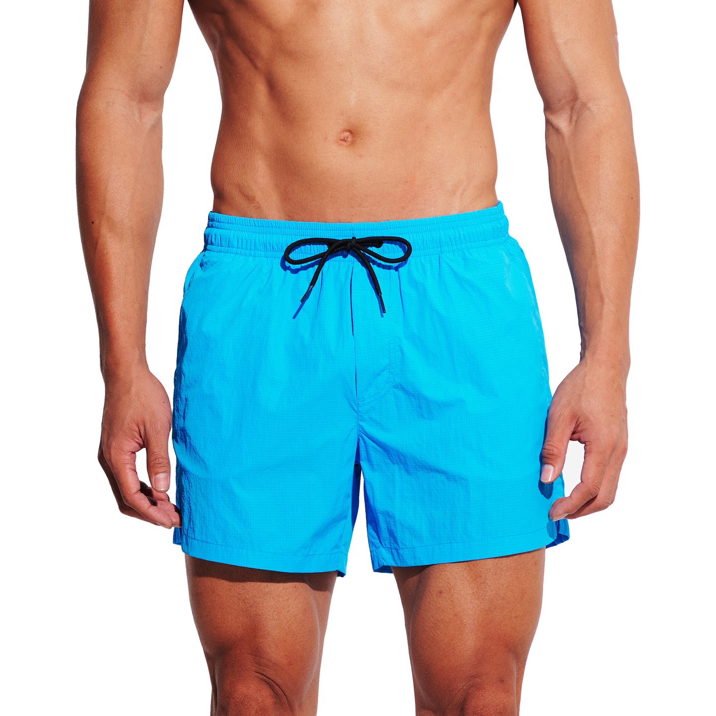 Men's Solid Dark Grid Swim Shorts, Water-Repellent Quick-Dry Board Shorts with Pockets, Soft Portable Athletic Trunks B3681