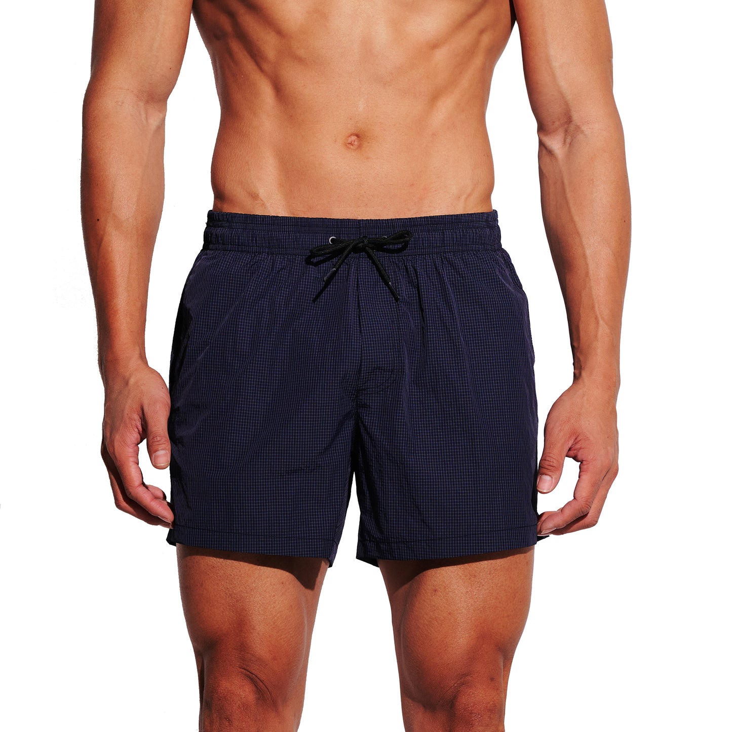 Men's Solid Dark Grid Swim Shorts, Water-Repellent Quick-Dry Board Shorts with Pockets, Soft Portable Athletic Trunks B3681