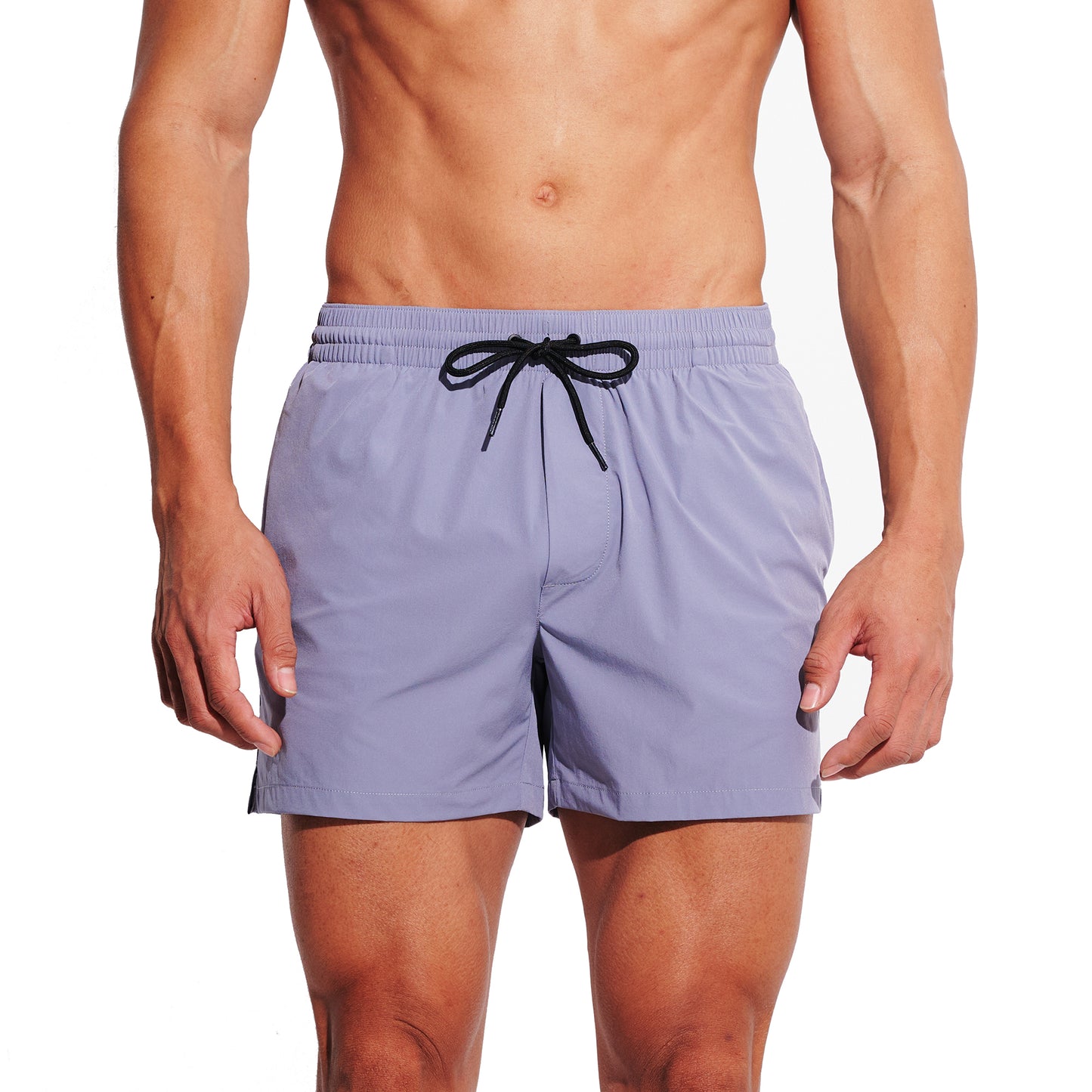 Men's Solid Ultra Short Athletic Swim Shorts, High Stretch Soft Quick-Dry Board Shorts with Pockets & Brief Liner B3683