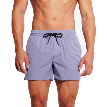 Men's Solid Ultra Short Athletic Swim Shorts, High Stretch Soft Quick-Dry Board Shorts with Pockets & Brief Liner B3683