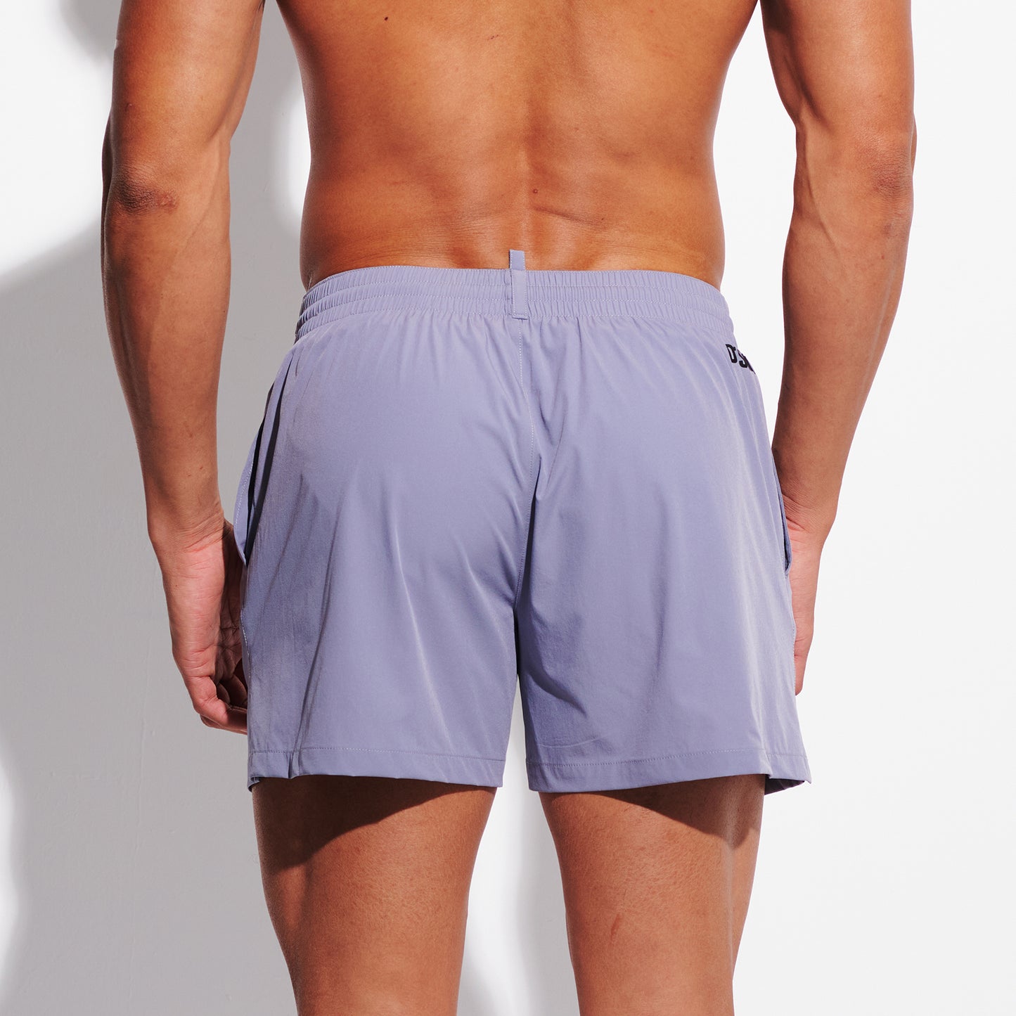 Men's Solid Ultra Short Athletic Swim Shorts, High Stretch Soft Quick-Dry Board Shorts with Pockets & Brief Liner B3683