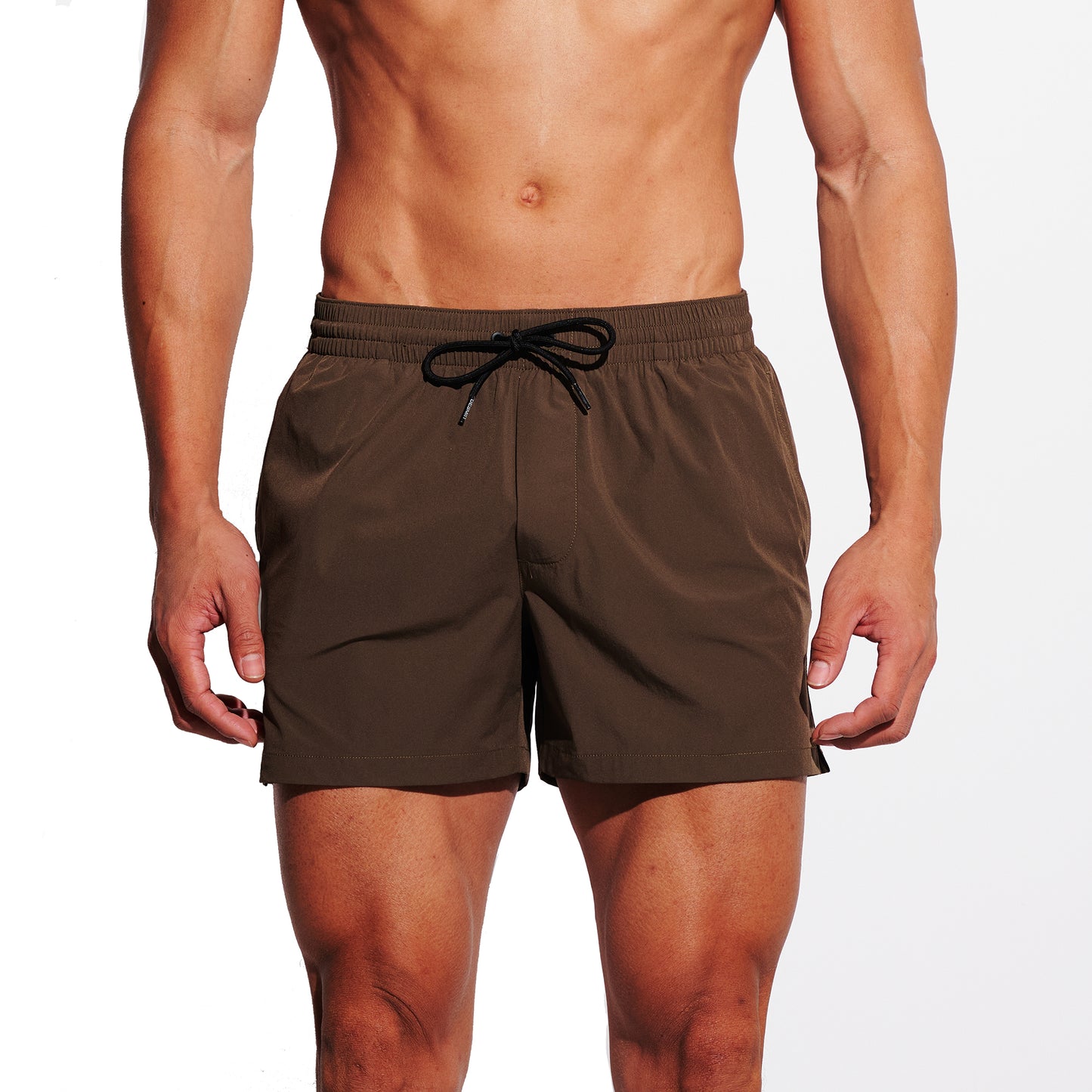 Men's Solid Ultra Short Athletic Swim Shorts, High Stretch Soft Quick-Dry Board Shorts with Pockets & Brief Liner B3683