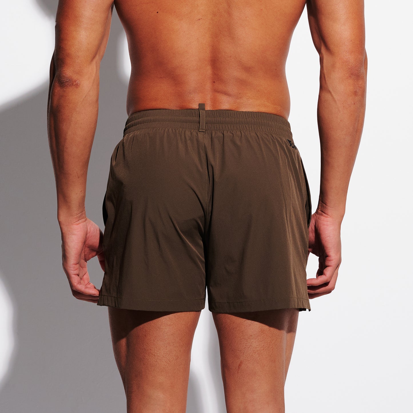 Men's Solid Ultra Short Athletic Swim Shorts, High Stretch Soft Quick-Dry Board Shorts with Pockets & Brief Liner B3683