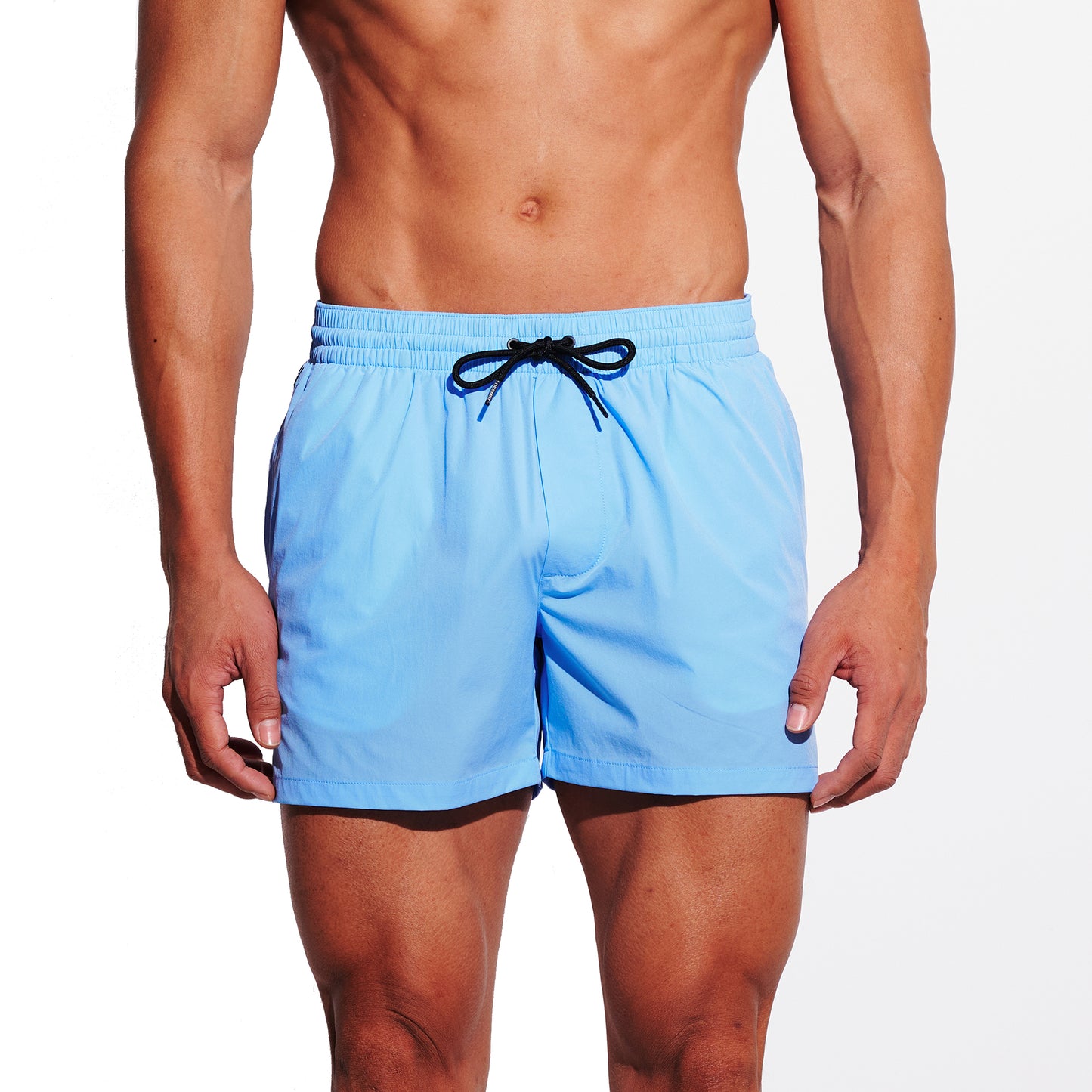 Men's Solid Ultra Short Athletic Swim Shorts, High Stretch Soft Quick-Dry Board Shorts with Pockets & Brief Liner B3683